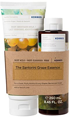 KORRES SANTORINI GRAPE Körperpflege Set, 2-teilig, Duschgel (250ml) & Körpermilch (200ml), vegan, für feuchtigkeitsspendende Pflege, 450 ml