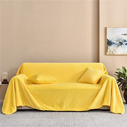HNTYSM Couverture de Canapé à Couverture Complète, Housses de Canapé 2 Places Plaid Doux et Chaud Housse Canape Dangle, Jete de canape Grande Taille (200x230cm, Jaune)