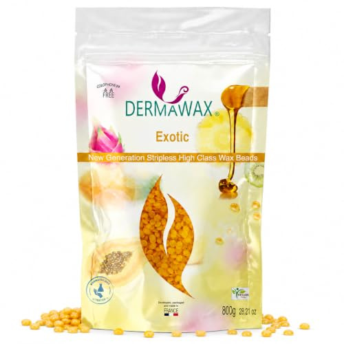 Dermawax 800g Exotic Vegan – Hypoallergena Waxpärlor för Hårborttagning – Perfekt för Brazilian Waxing, Intimområde, Bikinilinje, Armhålor, Rygg och Ben – Användning utan Vliesremsor (0,8 kg, Exotic)