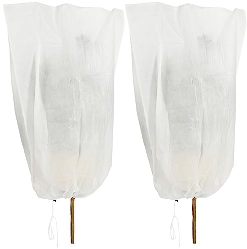 com-four® 2X Pflanzenschutz-Sack aus Gartenvlies, Abdeckvlies mit Kordelzug | Sonnenschutz - Wintervlies zum Schutz von Pflanzen
