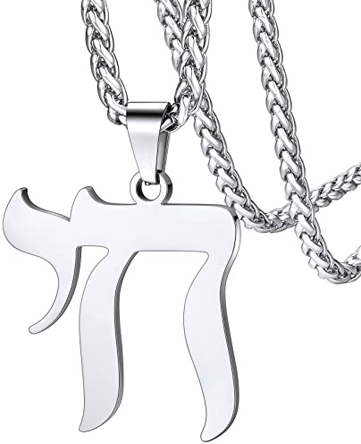 FaithHeart Hebreiska chai-halsband, herr och dam, hebreiska judiska hängsmycken, rostfritt stål/guld/svart med kedja, 55 + 5 cm, anpassningsbara judiska smycken för tonårspojkar (presentlåda), 55