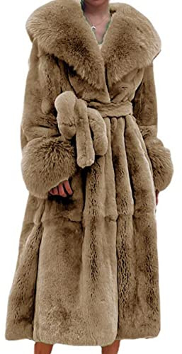 Damen Winter Pelzkragen Mäntel, Damen Kunstpelz Mantel Warme Oberbekleidung Langer Mantel, Damen lockere und lässige Oberbekleidung