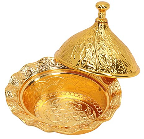 Elegant Turkisk Godis Skål med Lock, Guld Mässing Sockerburk för Matförvaring och Organisation i Köket