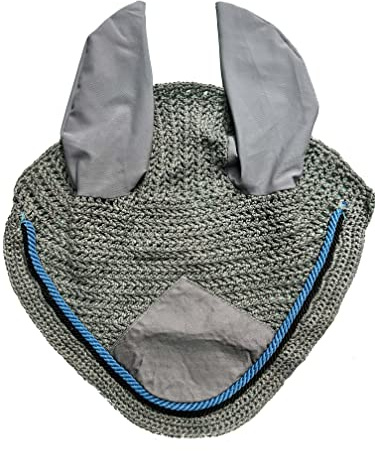 Spire Voile de protection en coton respirant pour cheval - Doux au crochet - Capuche - Masque de protection contre les mouches - Taille complète, blanc/noir-terquoise