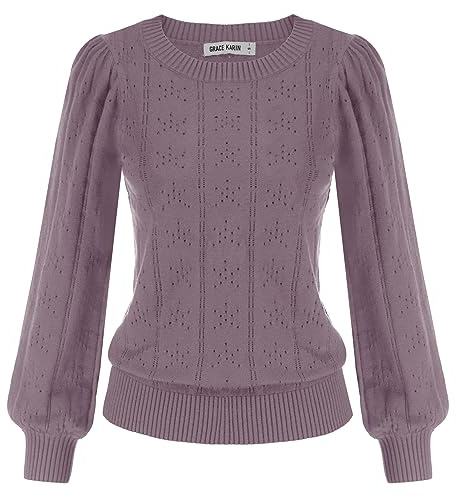 GRACE KARIN Femmes Chandails Pull Sweatshirt Manche Longue Col Rond Hiver Chaud Chic et Elegant