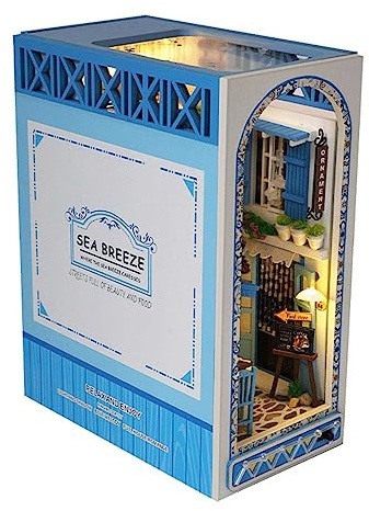 Wilitto Mini casetta per libri fai da te modello casa delle bambole fai da te scaffale in legno con LED, kit di costruzione in miniatura per adulti e adolescenti, mini fermalibri per casa delle
