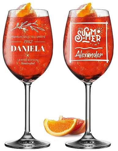 polar-effekt Leonardo 2 Aperol Spritz Gläser 460 ml mit Gravur - Geschenkidee zum Geburtstag - personalisiert mit Namen - für Wein, Aperitifglas, Sangria geeignet - für Männer und Frauen