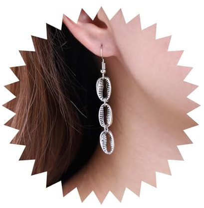 Allereya Vintage Metall Kauri Ohrringe Puka Muschel Ohrringe Lange Muschel Haken Ohrringe Silber Kauri Ohrstecker Schmuck Für Frauen Und Mädchen