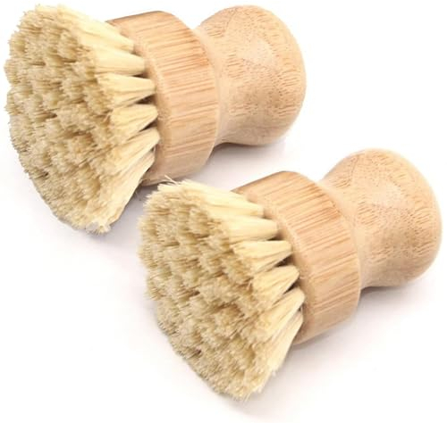 ZephyrHome 2 Küchen-Scheuerbürste Spülbürste Natur-Sisal Spülbürste - Runde Holz Küchenbürsten mit Naturborsten, Umweltfreundliche Reinigungsbürsten für Töpfe, Pfannen, Geschirr, mehr