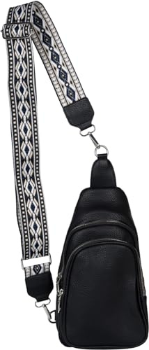 styleBREAKER Damen One Shoulder Rucksack, Geometrisch gemusterter Schultergurt, Einfarbige Crossbody Bag, Cityrucksack, Sling Bag 02012400, Farbe:Schwarz