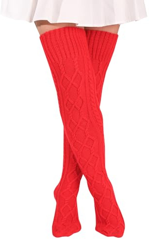 FGFD&OU Kniestrümpfe Damen Strick Strümpfe Overknee Socken Dicke Warme Überknie Trachtenstrümpfe Grobstrick Wintersocken Thermosocken Lange Weihnachtssocken für Frauen