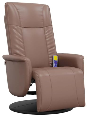vidaXL Massagesessel, Sessel Verstellbare Rückenlehne Fußteil, Drehbar Fernsehsessel Relaxsessel mit Liegefunktion, Liegesessel Polstersessel Ruhesessel, Braun Kunstleder