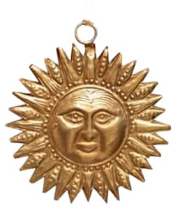 chehoma Wanddekoration, Motiv: Goldene Sonne, Antikpatina, für Ihre Sammlung von Ex-Voto, Vorder- und Rückseite, Durchmesser 9 cm