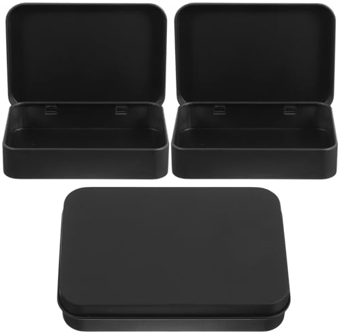 SEWACC 3 Stück Kleine Metalldosen mit Deckel, Schwarze Spielkartenboxen Aus Weißblech Kartenhalter Kartendeck-Etui Leerer Pokerkarten-Behälter Organizer