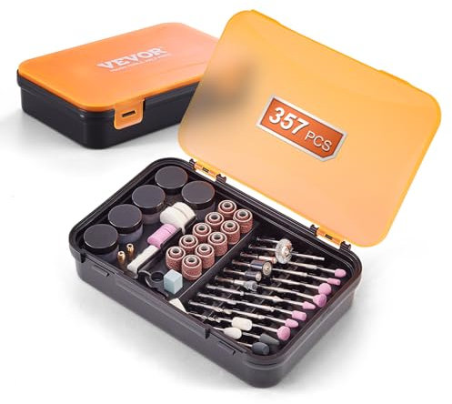 VEVOR Kit Accessoires pour Outils Rotatifs Multifonction 357PCS Accessoires d'Outil Rotatif Multi-usage Diamètre de Tige 3,2 mm avec Boite de Rangement 210x135x45 mm pour Sculpter Poncer Couper Polir