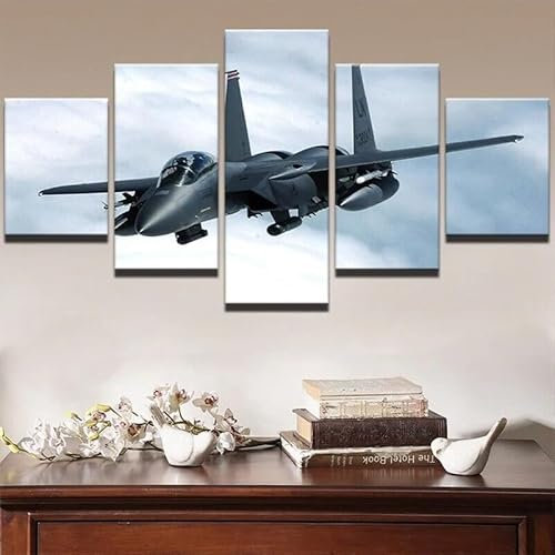 HATUROPO Leinwand Bilder 5 Teilig Militärflugzeug Flugzeug Krieg Kampfflugzeug Wandbilder Wohnzimmer Modern Bilder, Poster, Kunstdrucke Büro Flur Bad Küchebilder -Ungerahmt