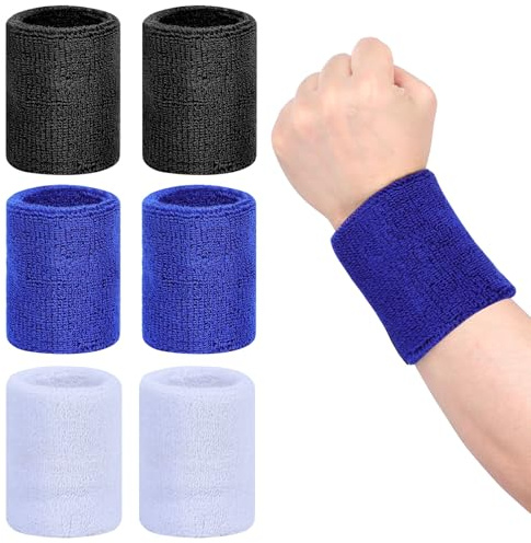 6 PCS Sweat Bands Wristbands, Unisex Super Absorbent Sweatband Elastic Sport Wrist Sweat Bands, Reusable Wristbands for Exercise, Tennis, Running, Basketball