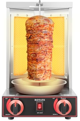 UYRTOY Dönergrill, Gas-Döner-Maschine für Döner | 3000W Geschlossener Vertikaler Edelstahl Grill 360°Hitzeverteilung 12kg Fassungsvermögen 220v Für Haushalte Kochen Gartengrill Camping etc