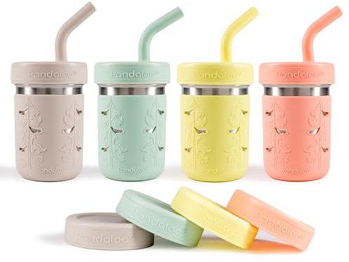 Pandaloo® Smoothie-Becher für Kinder – Edelstahl-Trinkbecher für Kleinkinder mit Strohhalm, auslaufsicherer Schnabelbecher für Smoothies, BPA-frei, auslaufsicherer Deckel, Kleinkind-Snackbecher, 284