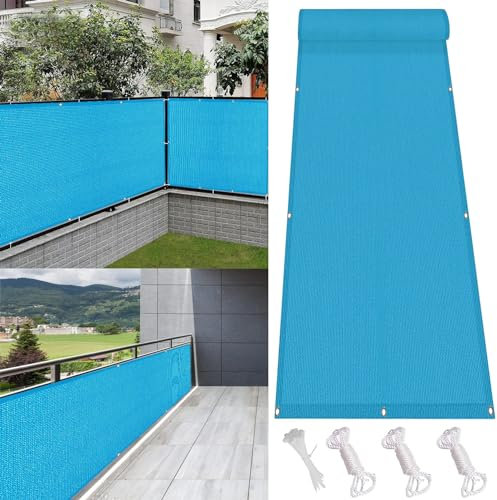Balkon 40x150cm UV und Reißfeste Zaunabdeckung mit Ösen Blau Balkon Sichtschutz zum Abdecken und Schutz