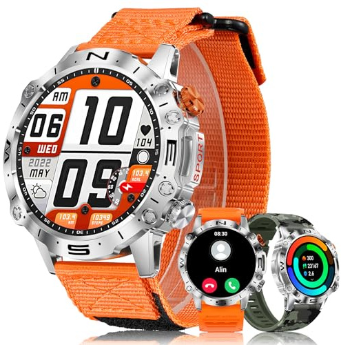 MEGALITH Montre Connectée Homme Sport: 110+ Modes Sportifs IP67 Étanche pour Passionnés de Fitness Course à Pied Cyclisme Musculation - Appel Bluetooth Smartwatch pour Android et iOS Orange