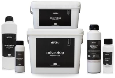 decco MicroTop Ready to Use KIT Microcemento 5M² - Especial para paredes/suelos sobre superficies absorbentes rugosas - Apto para morteros y gotelé - Color: Cement
