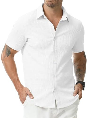 Zetieny Chemise Homme Manches Courtes Boutonnée Chemisette Été Chemises de Plage Régulière Tee Shirt Décontracté