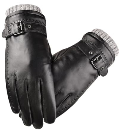 COLLBATH Herren Handschuhe Ski Fahrradhandschuhe Warme Outdoor Sporthandschuhe Echte Lederhandschuhe Touchscreen Bedienen