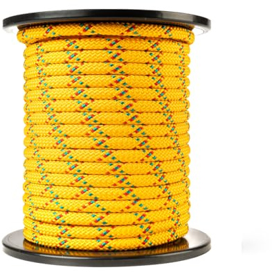SNURO Corde en polypropylène (10mm, 50m, Jaune avec Rouge et Vert) - Corde tressée légère et Polyvalente pour l'extérieur, la Survie et Le Jardin - Pas pour l'escalade! - Charge de Rupture 1326kg