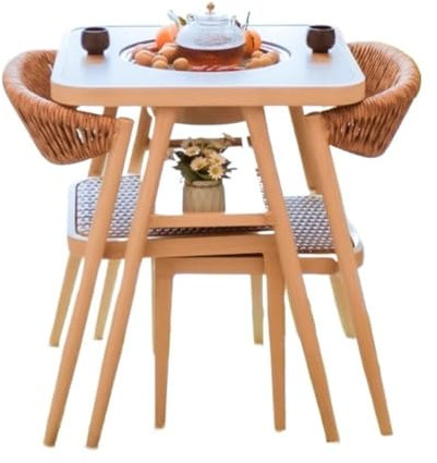 CYairong-22 Mesa de té Mesa de Centro for balcón con Dos sillas, cabaña Familiar for Barbacoa, Juego de Tres Piezas (Color Madera Natural) Mesa de café