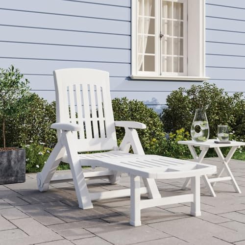 Xichuzi Klappliege mit Rollen Weiß PP, Sonnenliege, Gartenliege, Liegestuhl, Liegestühle, Sonnenschutz Garten, Terrassenliege, Strandliege