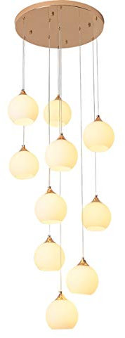 MSGIRVLZL Lustre Escalier Mode 10 Lumières Lustres Pour Salon Duplex Pavillon Lustre Villa Long Lustre Restaurant Lustre Verre Blanc, Ampoules Incluses/Or