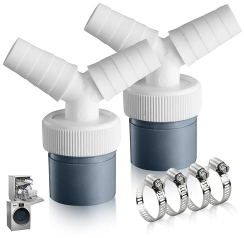 Lot de 2 raccords doubles en T pour machine à laver - Raccord double en T pour lave-vaisselle - Adaptateur en Y de 19 à 24 mm et sortie de 40 mm - Pour lave-vaisselle, sèche-linge, machine à laver
