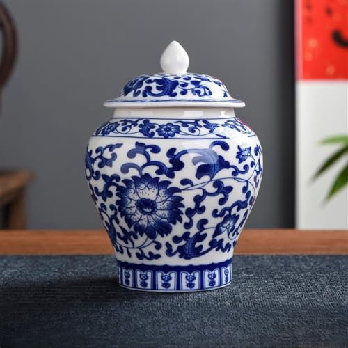 Vase décoratif en céramique Bleu et Blanc, Style Chinois, pour Gingembre, Vase Traditionnel Chinois Ancien, D-l 9,5 x H 13 cm,D-w9.5xh13cm