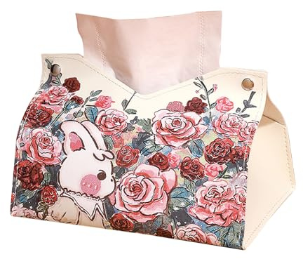 KASESSS Taschentuchbox Rose, PU Leder Kosmetiktücher Box, Tissue Box 19×14×12cm, Taschentuchspender, Tücherbox, Kosmetiktuchbox Perfekt für Badezimmer Schlafzimmer Esszimmer Büro Autound und Mehr
