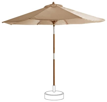 180cm Marktschirm Aus Holz für UV-Schutz, Gartenschirm mit Druckknopfneigung, 8 Stabile Rippen, Sonnenschirm für Terrasse, Pool, Strand(Khaki)
