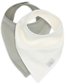 Jollein Bavaglino per bebè, bandana, idrofilo, verde oliva/oatmeal, confezione da 2 pezzi, 100% cotone, con chiusura in velcro, bavaglini