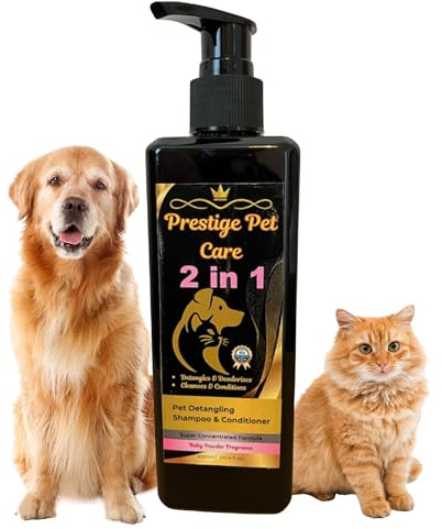 Pet Detangling Shampoo & Conditioner 2-in-1 | Baby Fresh Fragrance | Eliminates Odor | for Dogs, Puppies & Cats | Professional Grooming Quality | Smelly Pet, Kitten, Dog, Cat, Puppy