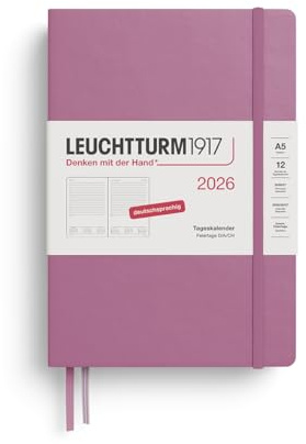 LEUCHTTURM1917 372592 Tageskalender Medium (A5) 2026, 12 Monate, Dusty Rose, Deutsch