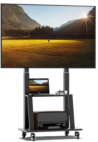 Duiliuu Rollbarer TV-Ständer, Fernsehständer mit Rollen, Tragbarer TV-Wagen auf Rollen für 32-75-Zoll-Fernseher, mobiler TV-Ständer mit Ablage, höhenverstellbar, trägt bis zu 130 lbs, Vesa 600×400