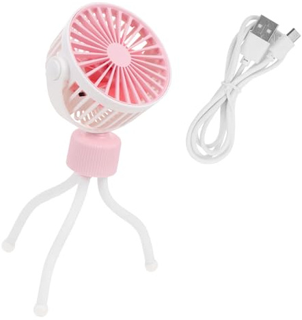LIFKOME Ventilador USB Portátil para Cochecito Mini Ventilador con Tripod Flexible y Velocidades para Exterior y Uso Casa Color Rosa