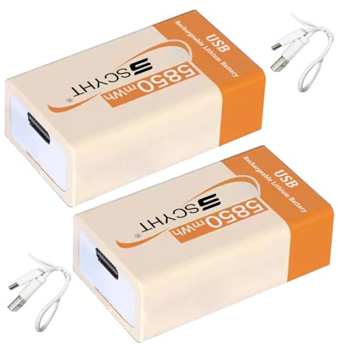 SSCYHT Baterías Litio 9 V Pila Recargable USB 9 V Batería de Iones de Litio para detectores Humo y radios portátiles Baterías 5850 mAh con Cable Tipo C,9v5850mah 2pack