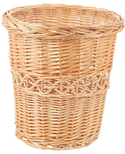 Angoily Poubelle en Osier Tressé, Style Pastoral, Sûre, Usage Intérieur, pour Bureau et Salle de Bain, Panier Décoratif Polyvalent