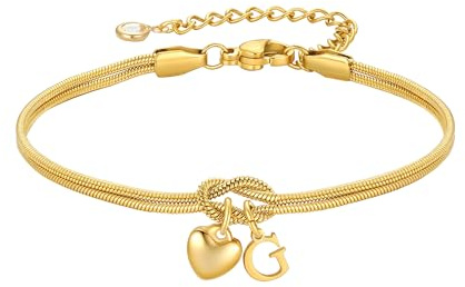 TINGN Bracciale in oro da donna e ragazza, con nodo placcato oro 18 carati, con lettere, con ciondolo a forma di cuore personalizzato, per donne, fidanzate e ragazze