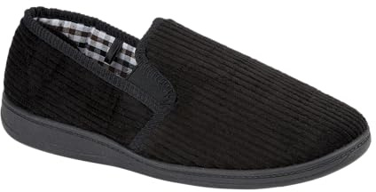 footloose.shoes Mens Lightweight Wide Fitting Twin Side Gusset Bedroom/Carpet Slippers Sizes 6,7,8,9,10,11,12 (Black 1, UK Footwear Size System, Adult, Men, Numeric, Wide, 9)