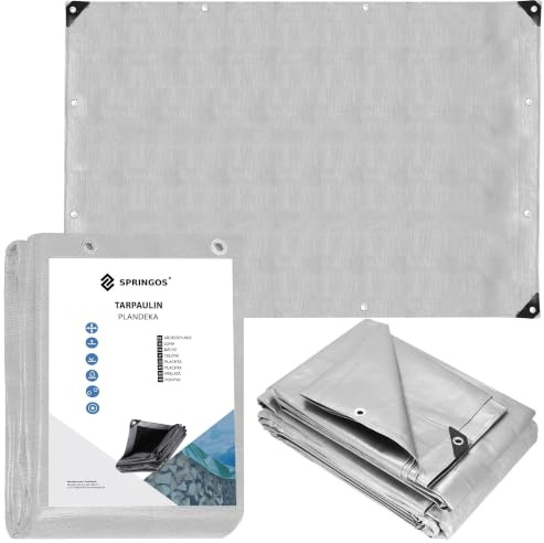 Lona reforzada, 3 x 4 m, 260 g, gris, extra fuerte, impermeable, resistente a los rayos UV, de polietileno, para jardín, construcción, madera, vehículos, máquinas Springos