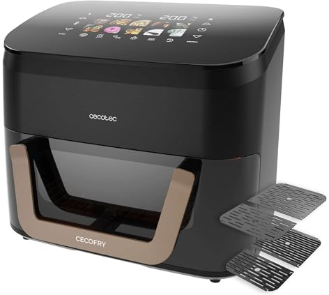 Cecotec Friggitrice ad Aria 11L con triplo Grill e Affumicatore Cecofry&Grill Smokin' 11000 Plus. 2900 W, 200º máx, Grill Superiore e Inferiore, Doratura Perfetta, Gusto Griglia, Parete Divisoria