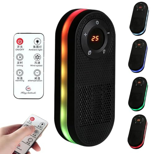 Enchufable De Enchufe Con Pantalla LED Portátil, Calentador Portátil Giratorio de 180 Grados con Mando a Distancia, Pantalla LED y Temporizador para Escritorio, Hogar, Oficina y Montaje en Pared