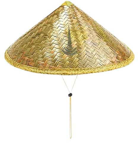 Bwuikim Sombrero tradicional de ratán tejido a mano para niños con patrones artísticos de 36 cm de ancho, protección solar y lluvia, actividades al aire libre, sombrero de jardín para niños
