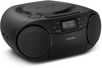Philips TAZ2200 Bärbar CD- och kassett ljudmaskin med FM-radio, Bluetooth 6.0, USB-uppspelning, Audio‑In, Dynamic Bass Boost, 6 W stereohögtalare, AC/batteridriven, bärhandtag – silver